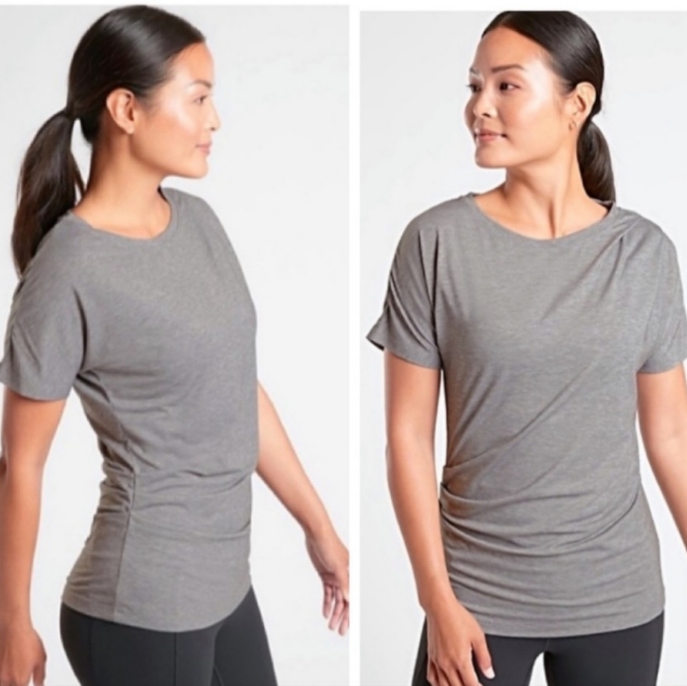 WOMENS HEATHERED ATHLETA ESSENCE LIGHTWEIGHT PLEATED T-SHIRT SIZE XS